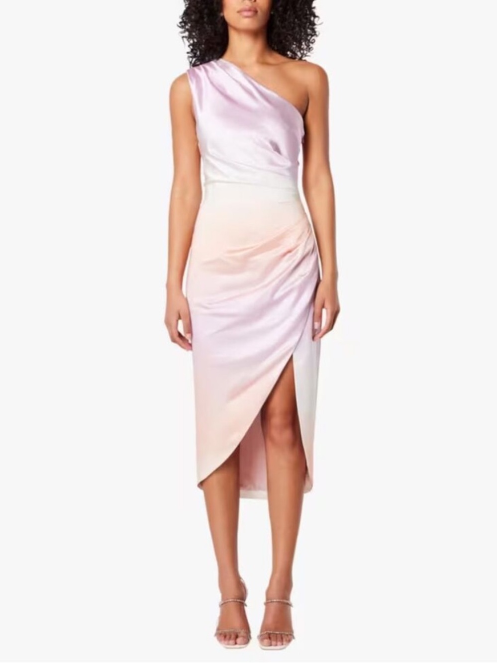 NEW Elliatt Munich Dress Size Small Pastel Ombre One Shoulder Pink Orange Satin